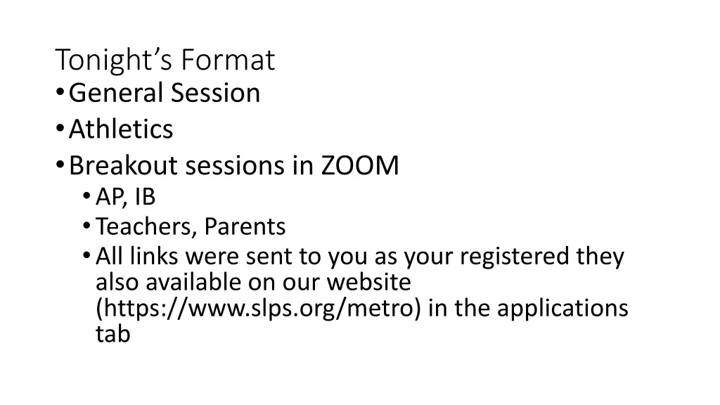tonight s format general session athletics
