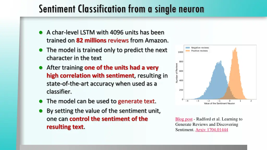 sentiment classification from a single neuron