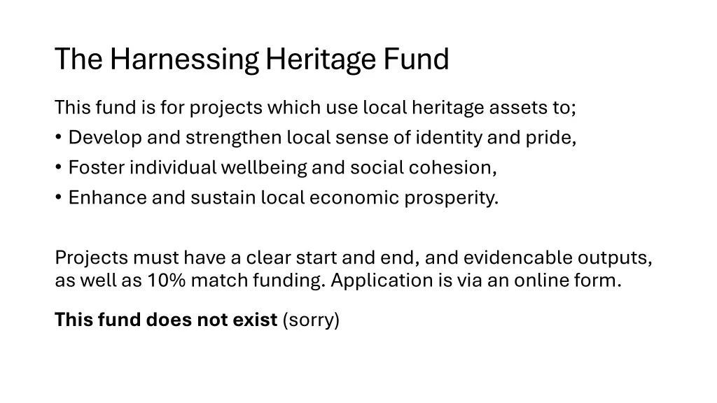 the harnessing heritage fund
