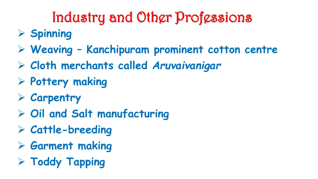 industry and other professions industry and other