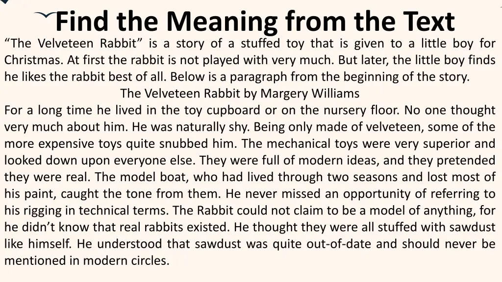 find the meaning from the text the velveteen
