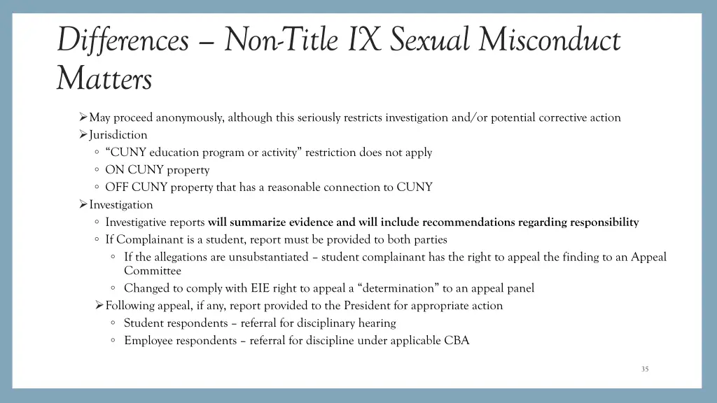differences non title ix sexual misconduct matters