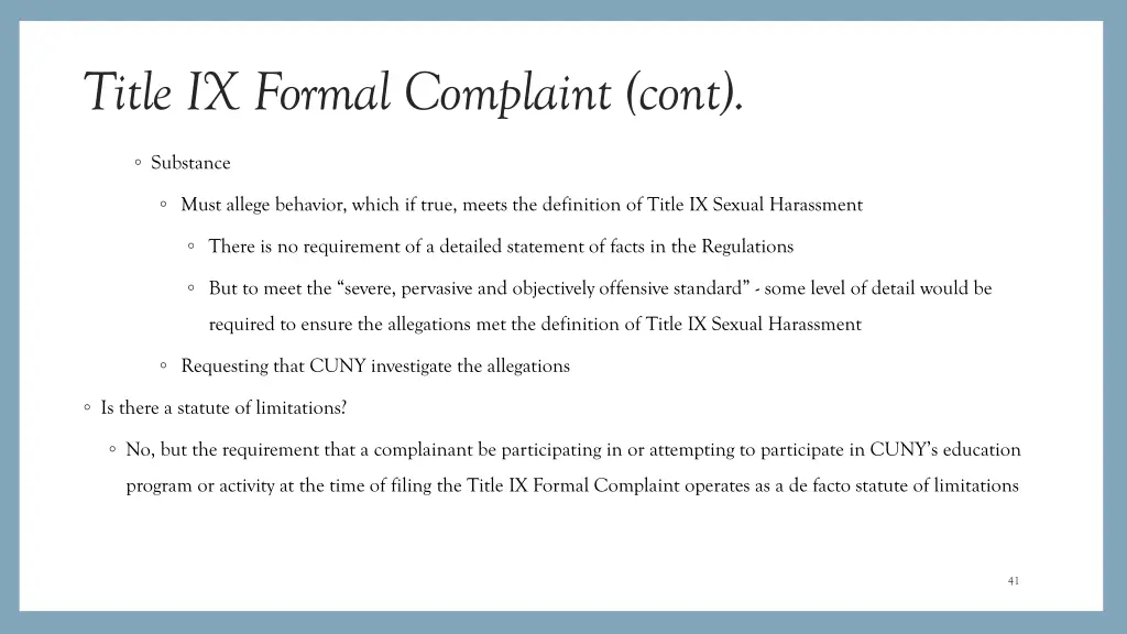 title ix formal complaint cont