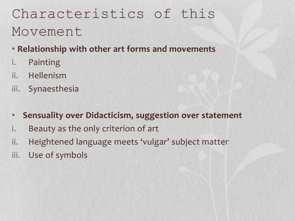characteristics of this movement relationship