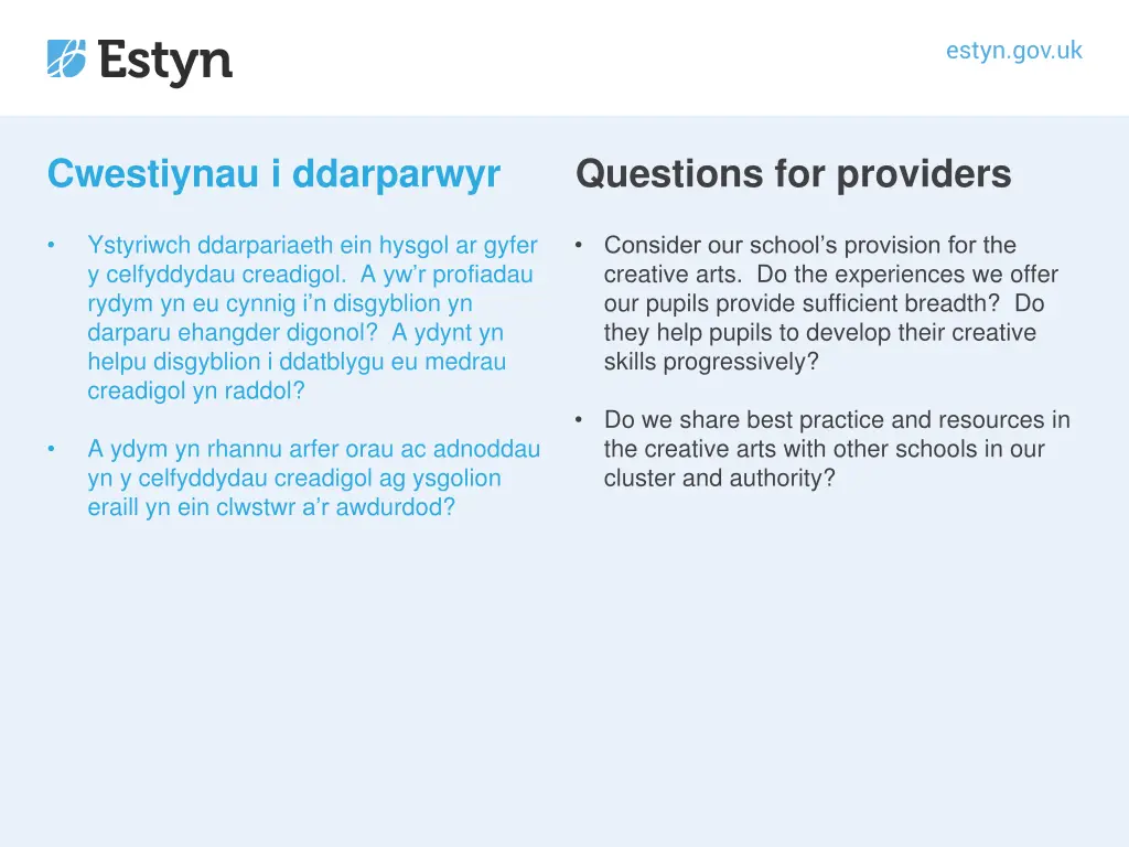 cwestiynau i ddarparwyr 1