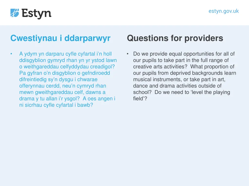 cwestiynau i ddarparwyr 2