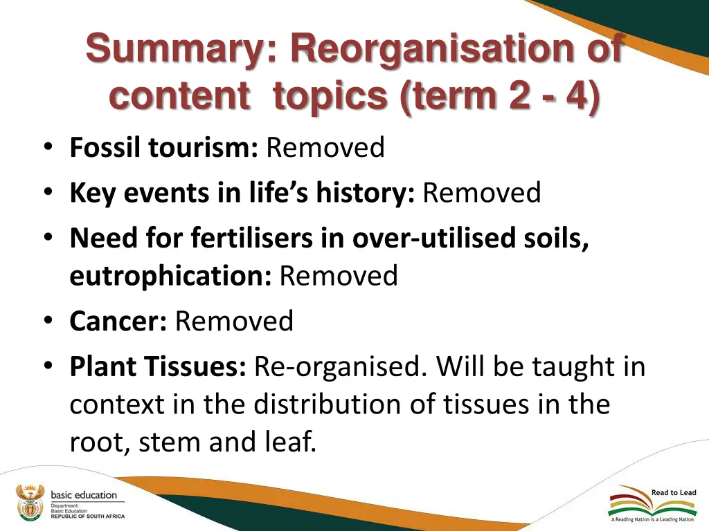 summary reorganisation of content topics term 1