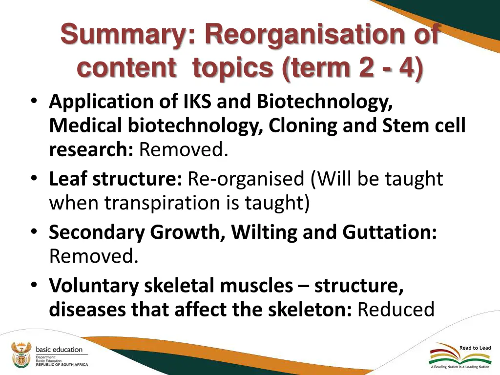 summary reorganisation of content topics term 2