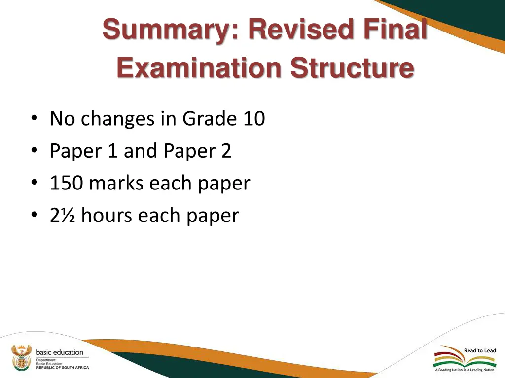 summary revised final examination structure