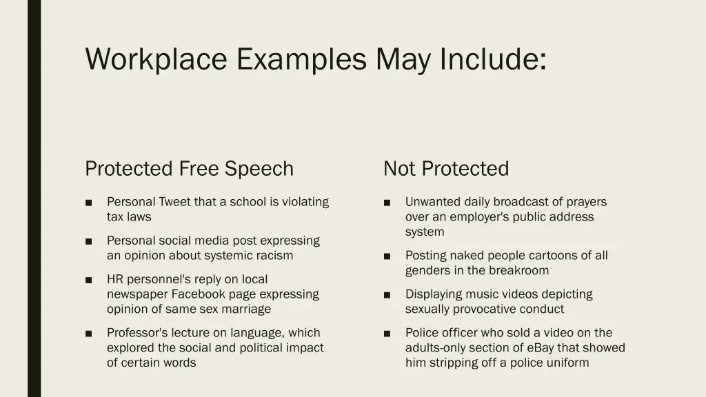 workplace examples may include