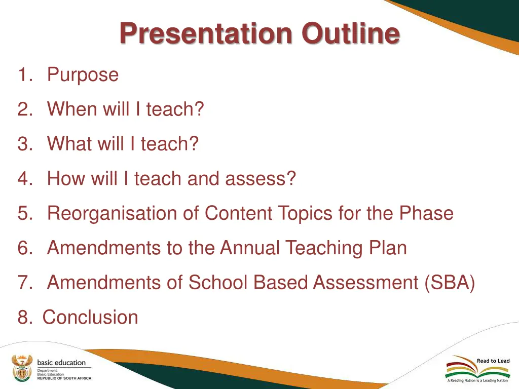 presentation outline
