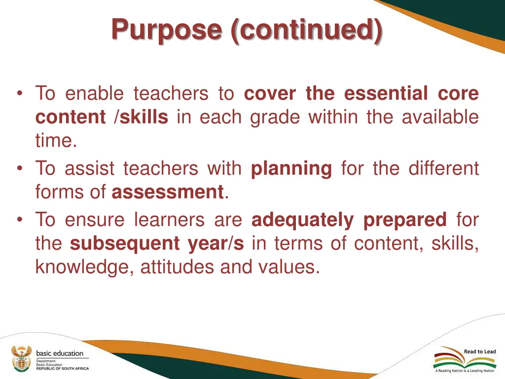 purpose continued