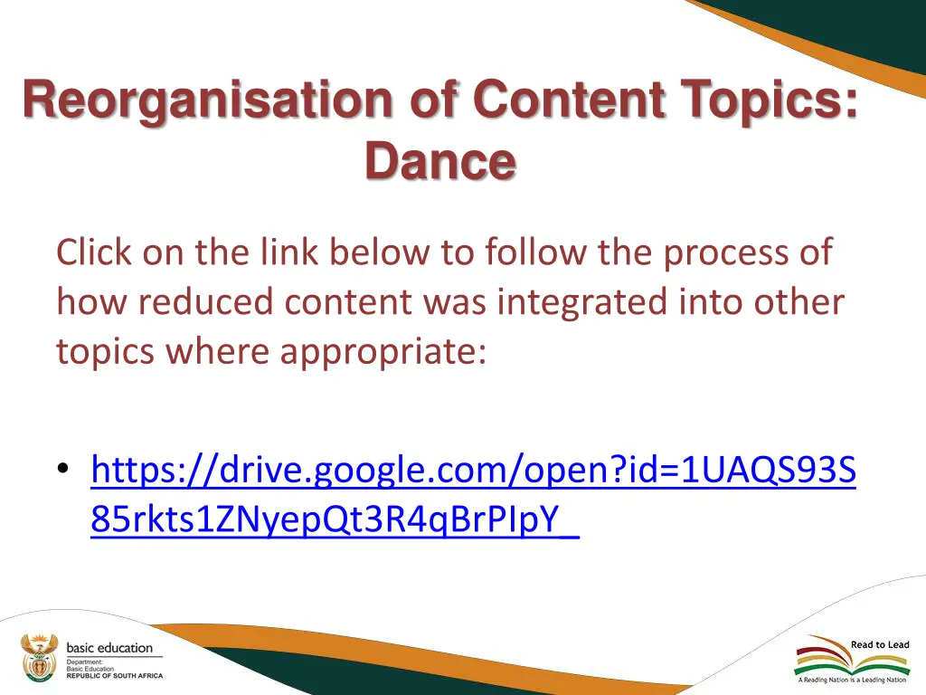 reorganisation of content topics dance click