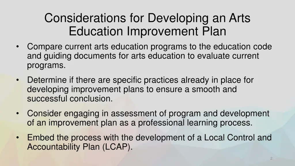 considerations for developing an arts education