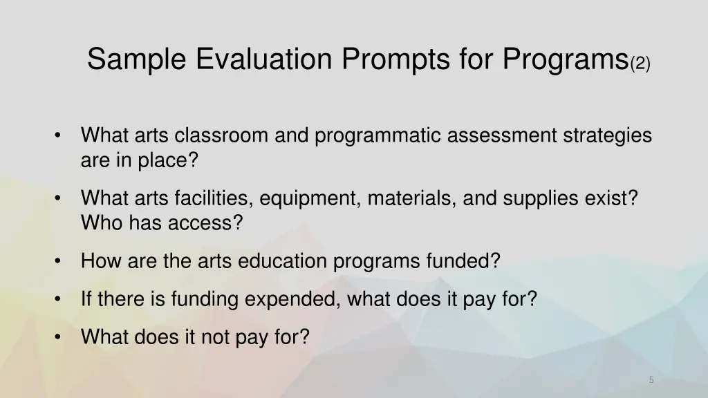 sample evaluation prompts for programs 2