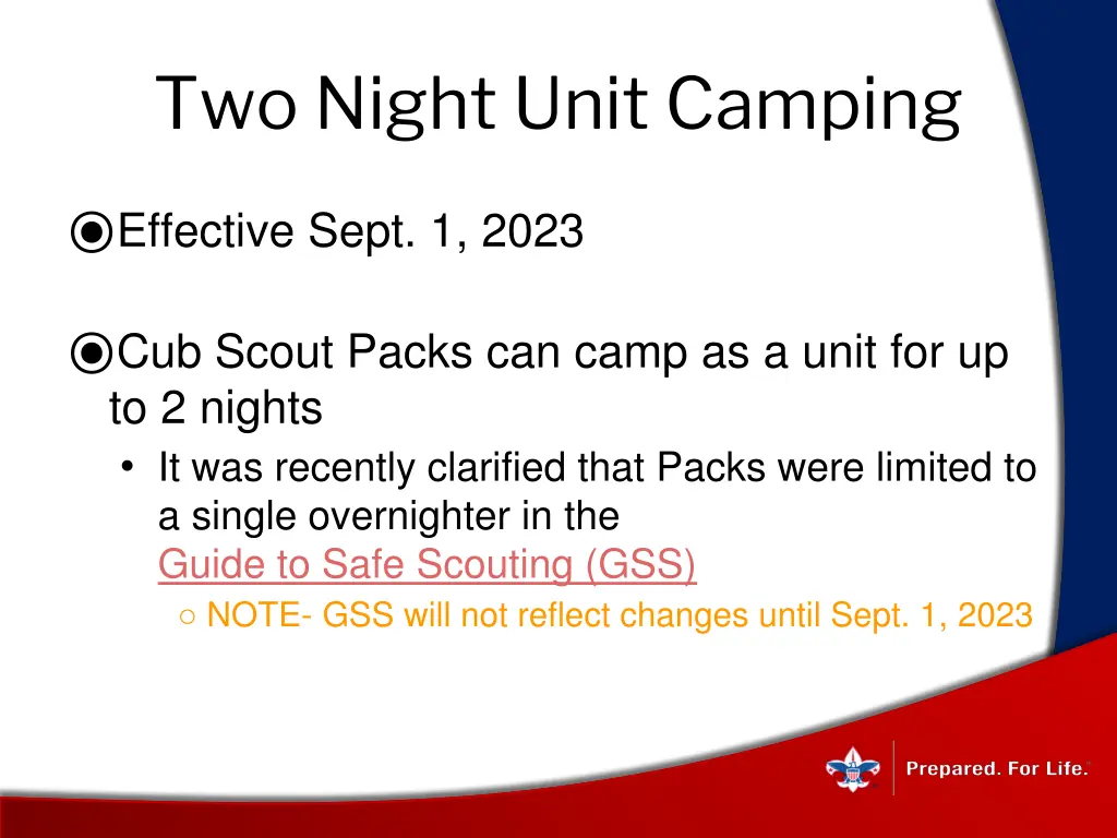 two night unit camping