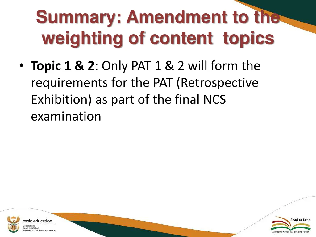 summary amendment to the weighting of content