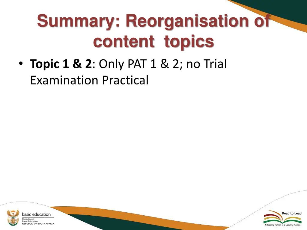 summary reorganisation of content topics topic