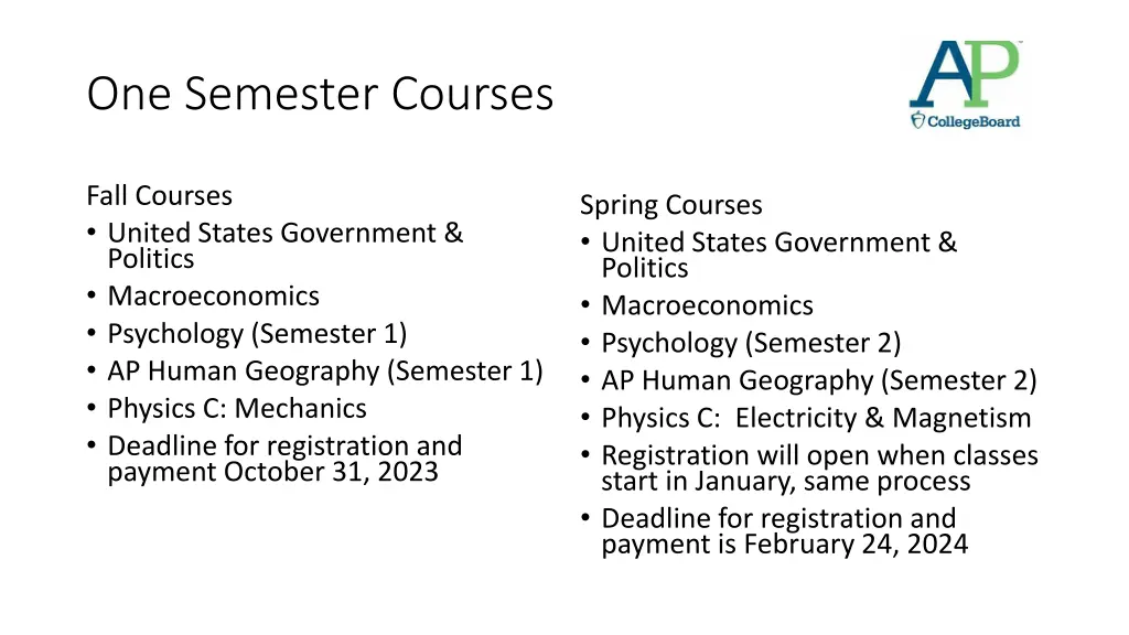 one semester courses