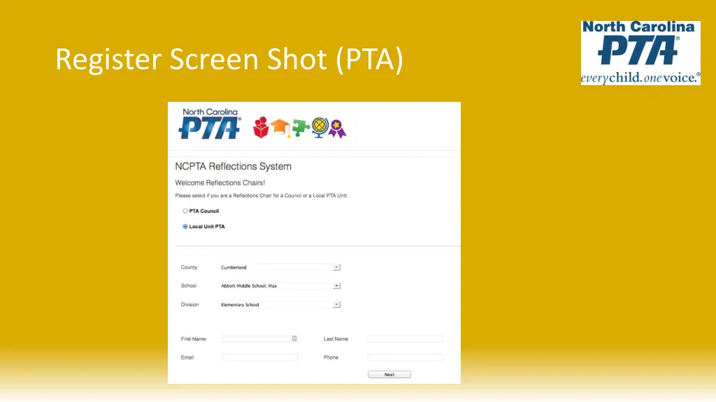 register screen shot pta