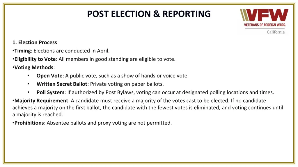 post election reporting