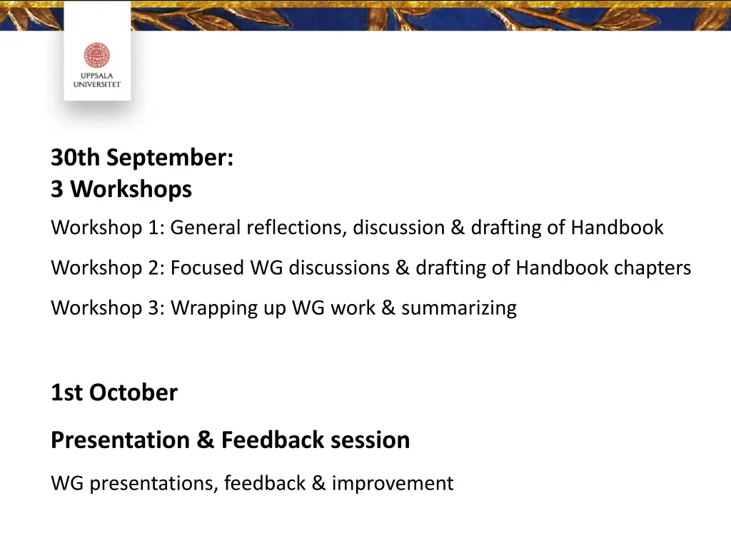 30th september 3 workshops