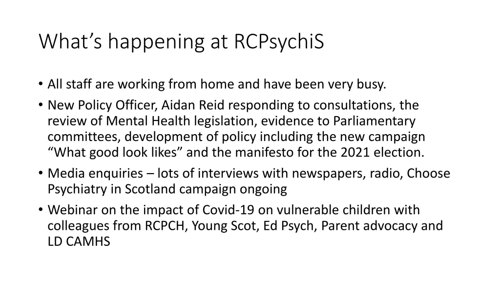 what s happening at rcpsychis