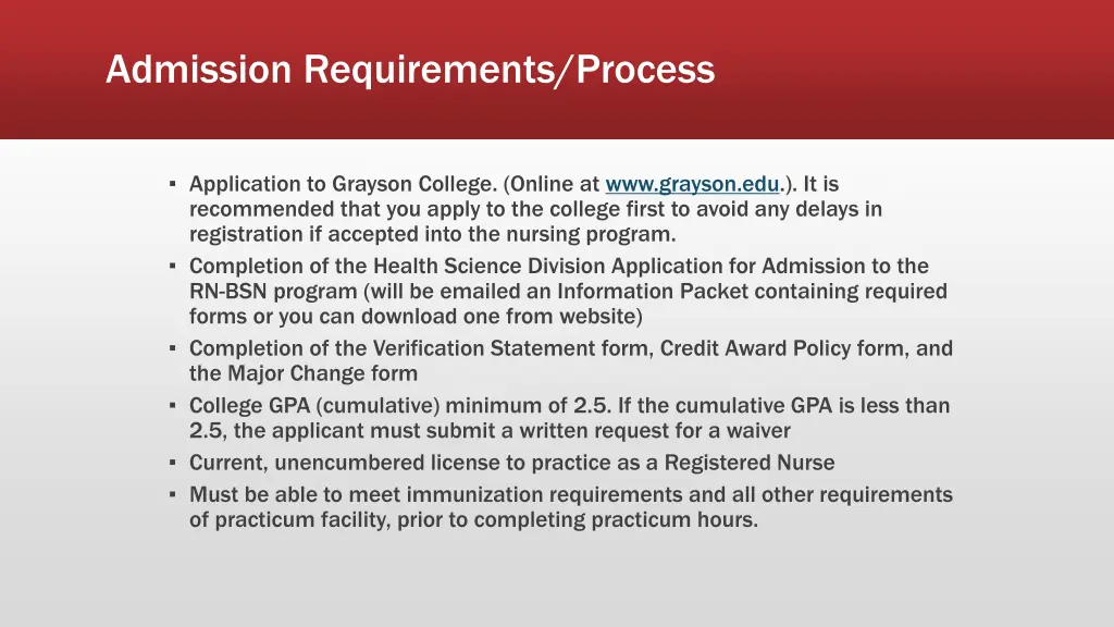admission requirements process