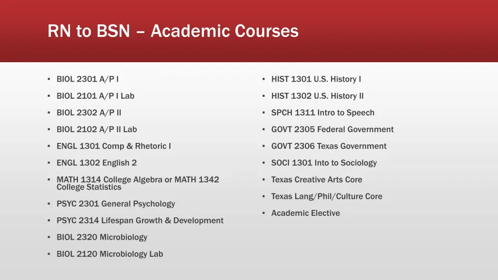 rn to bsn academic courses