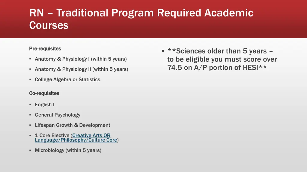 rn traditional program required academic courses