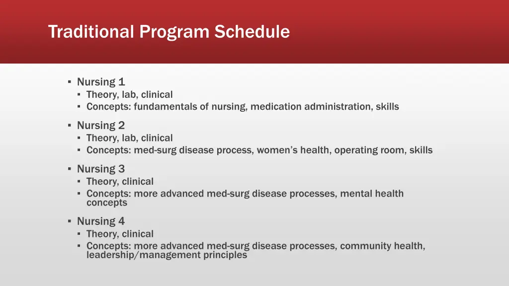 traditional program schedule