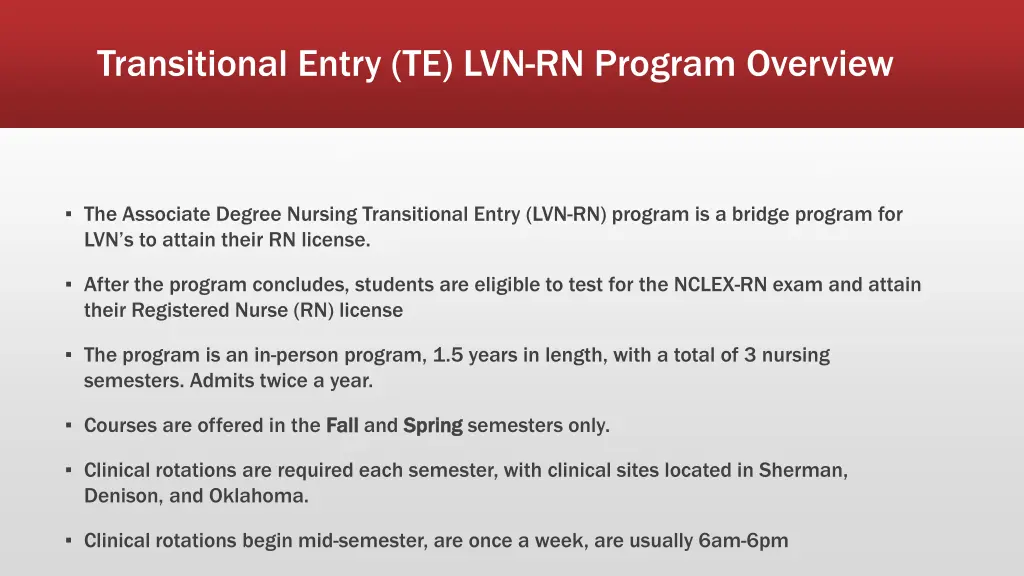 transitional entry te lvn rn program overview