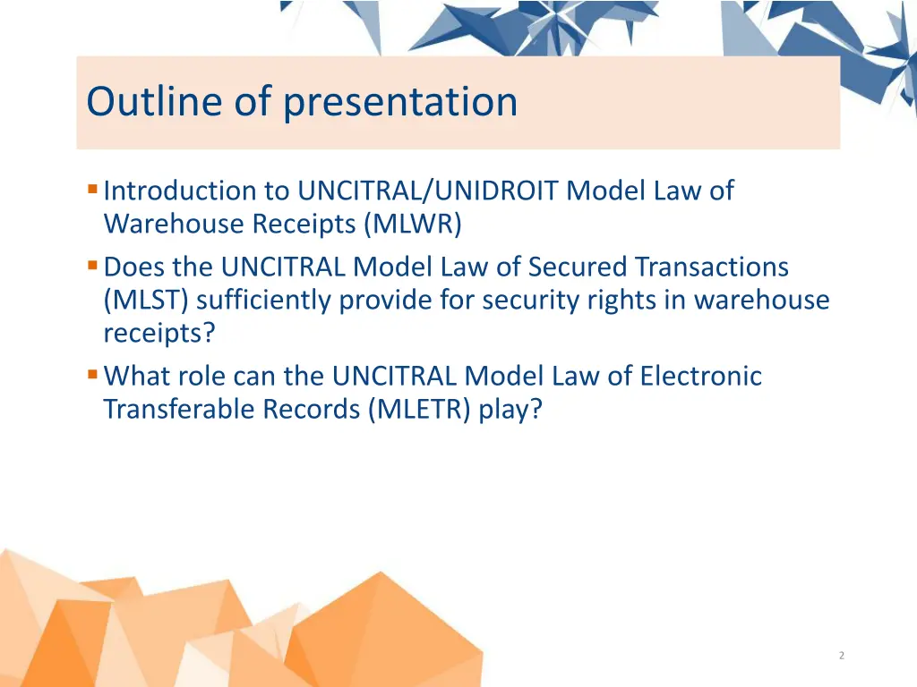 outline of presentation
