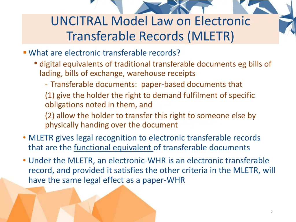uncitral model law on electronic transferable