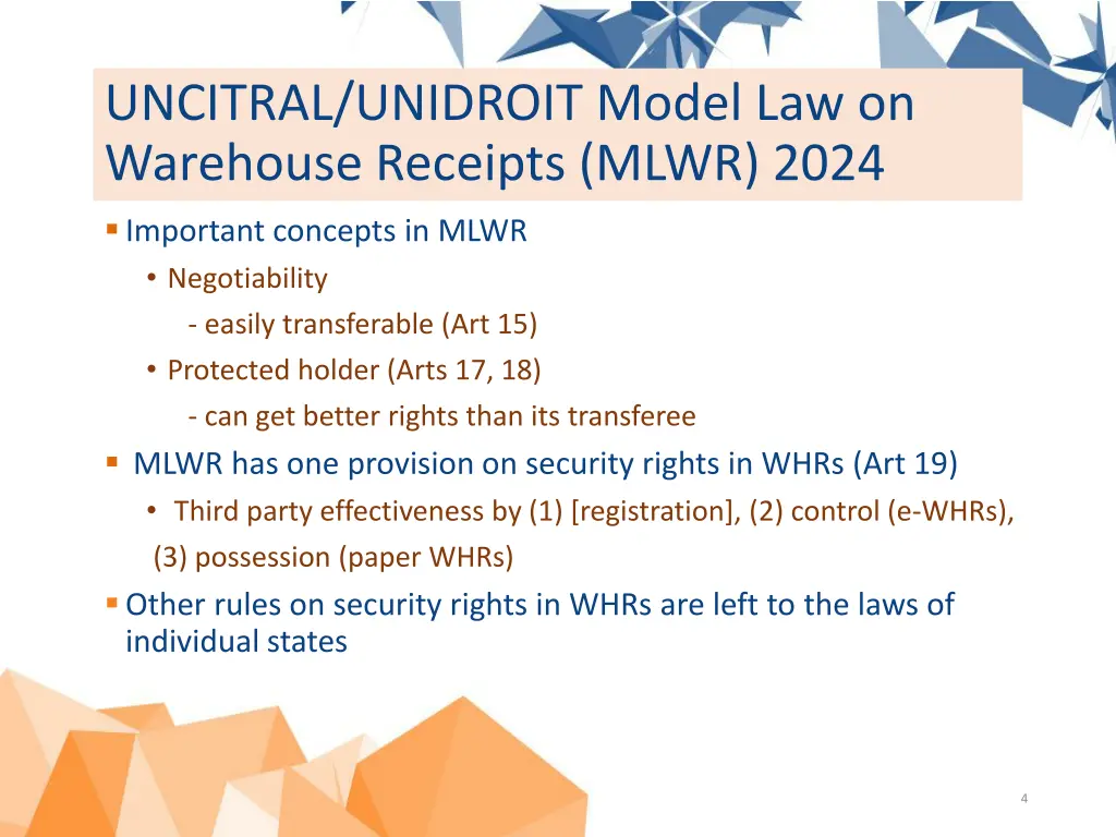 uncitral unidroit model law on warehouse receipts 1