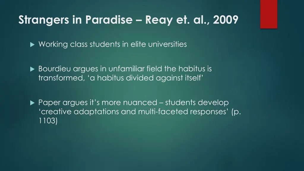 strangers in paradise reay et al 2009