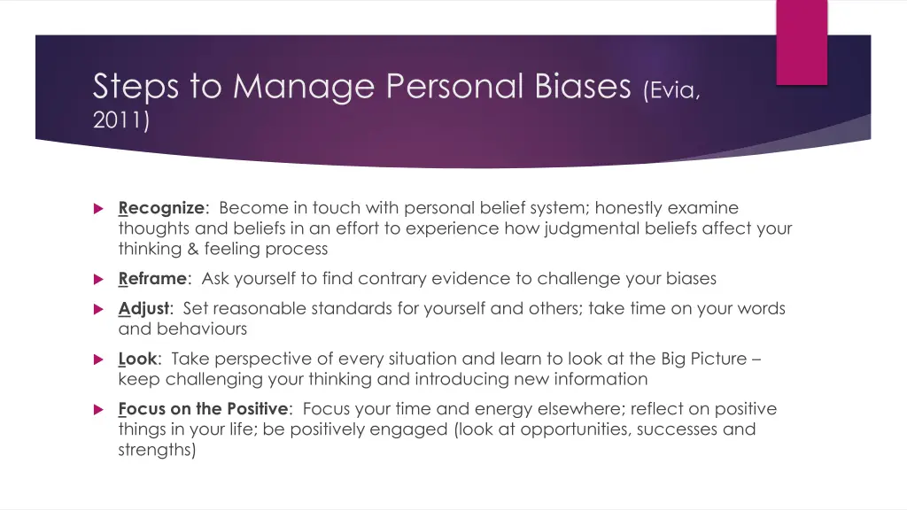 steps to manage personal biases evia 2011