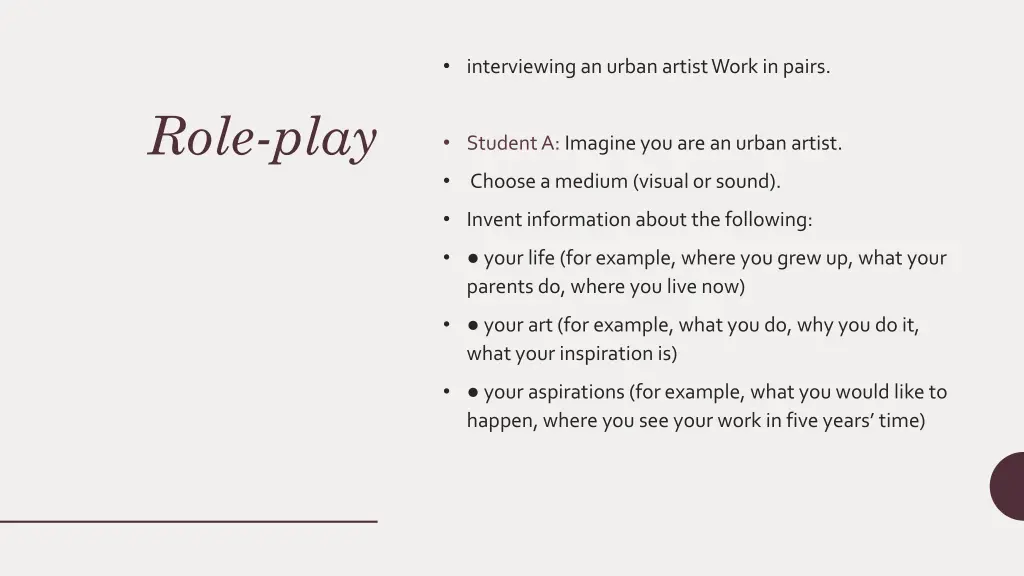interviewing an urban artist work in pairs