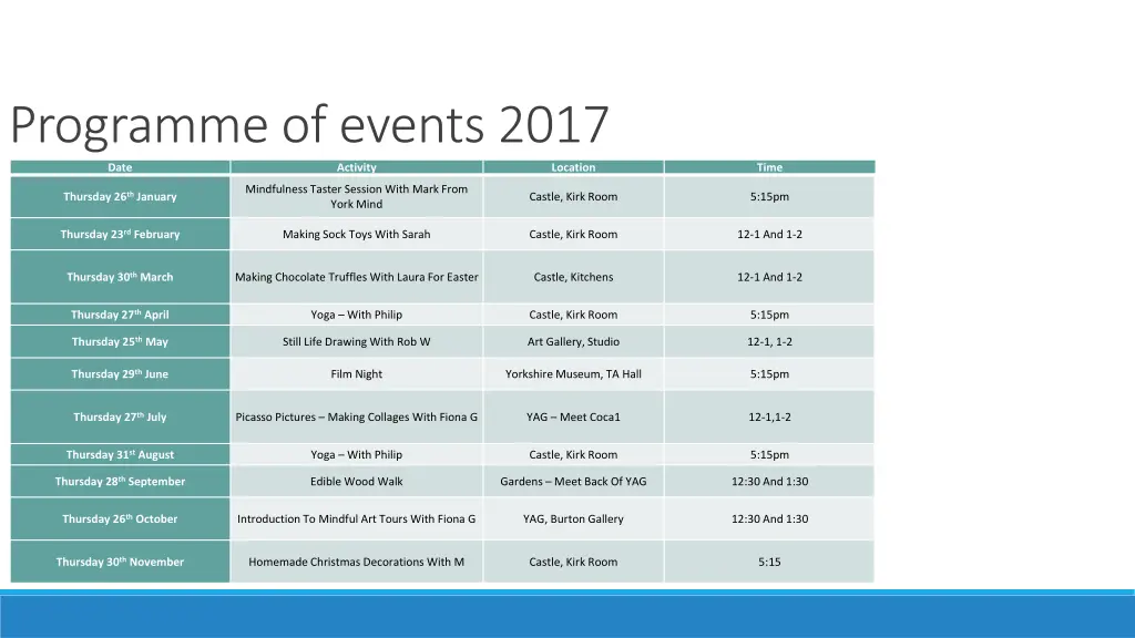programme of events 2017 date