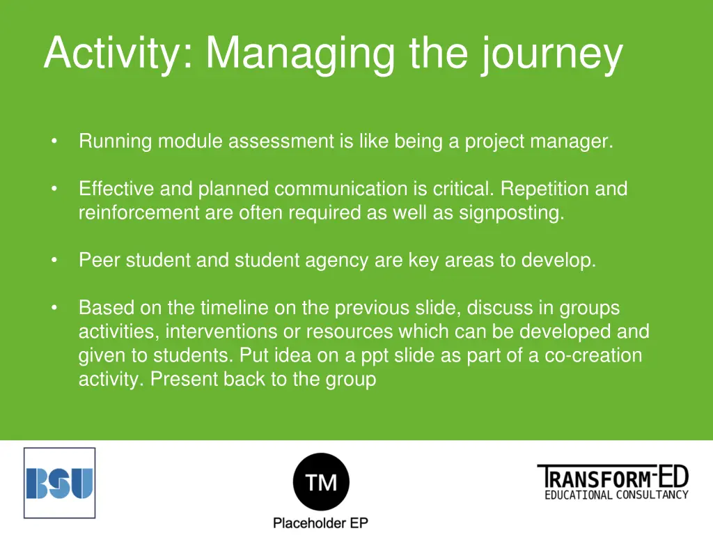 activity managing the journey