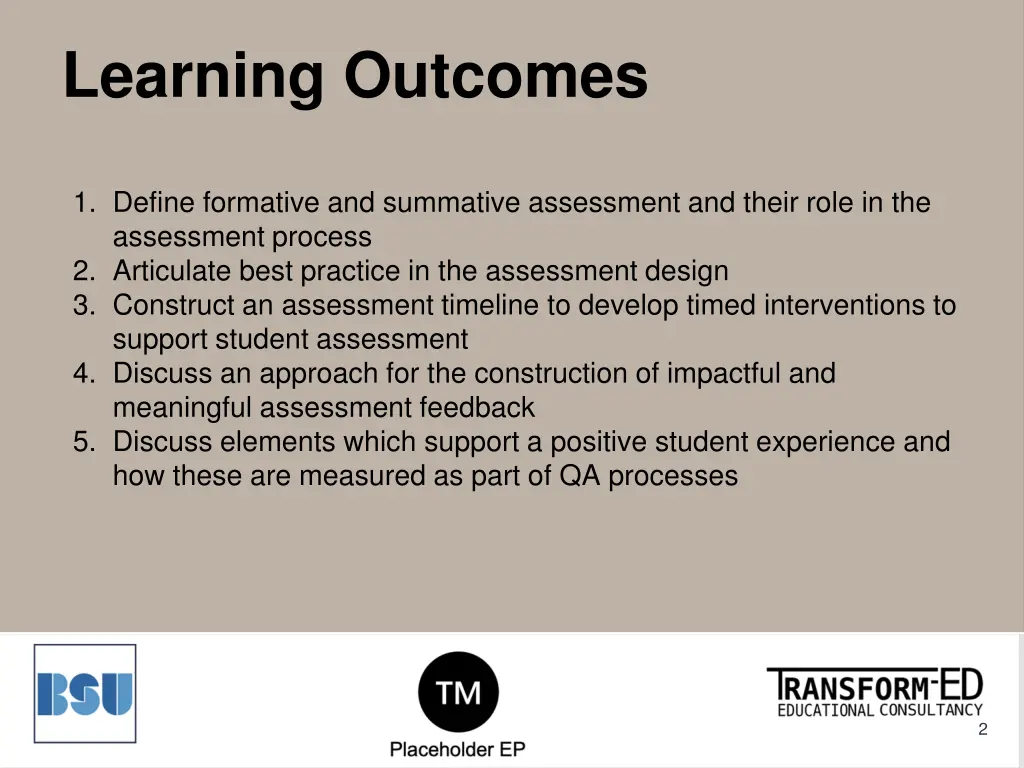 learning outcomes