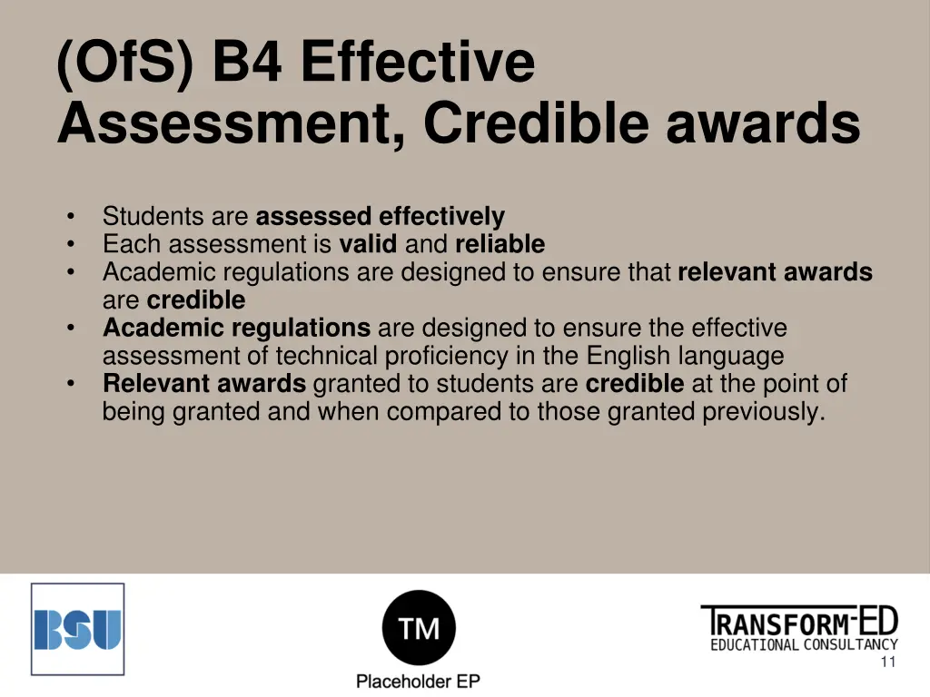 ofs b4 effective assessment credible awards