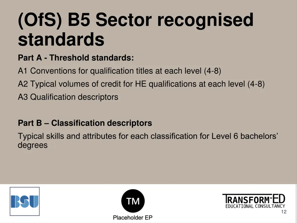 ofs b5 sector recognised standards part