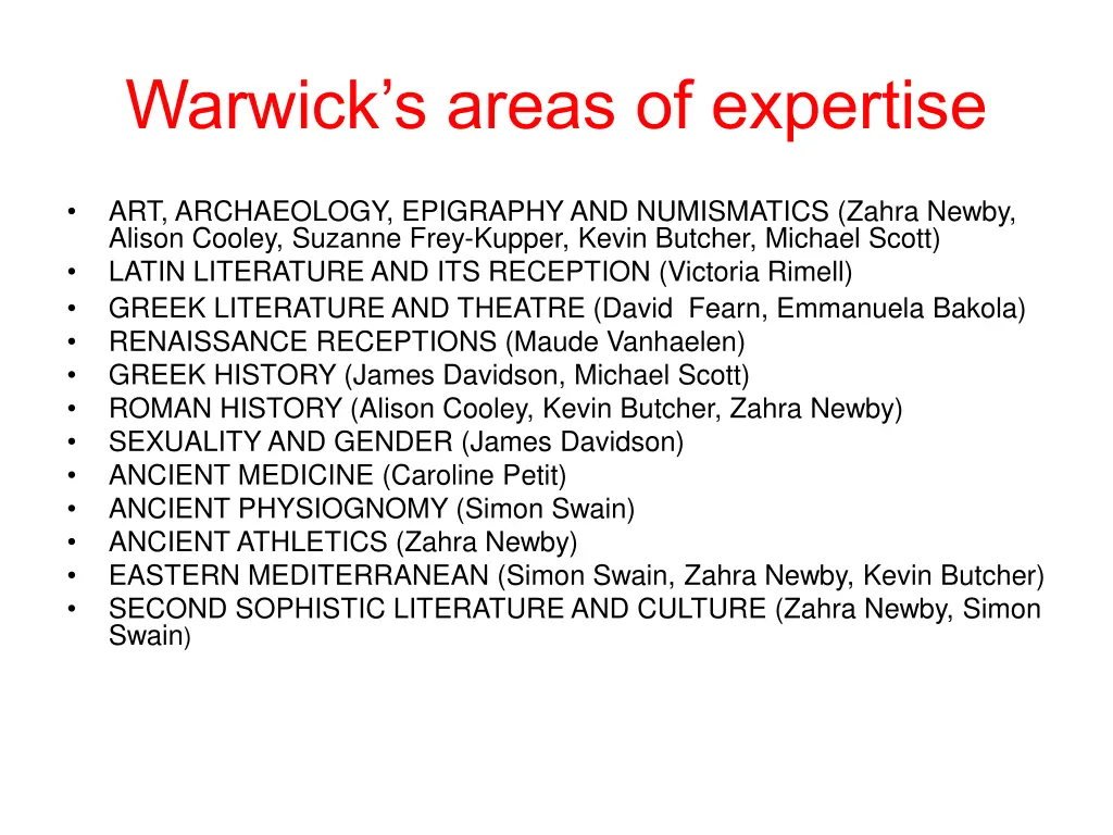 warwick s areas of expertise