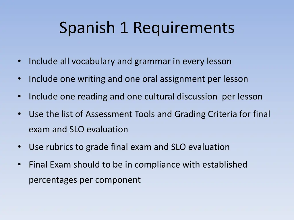 spanish 1 requirements