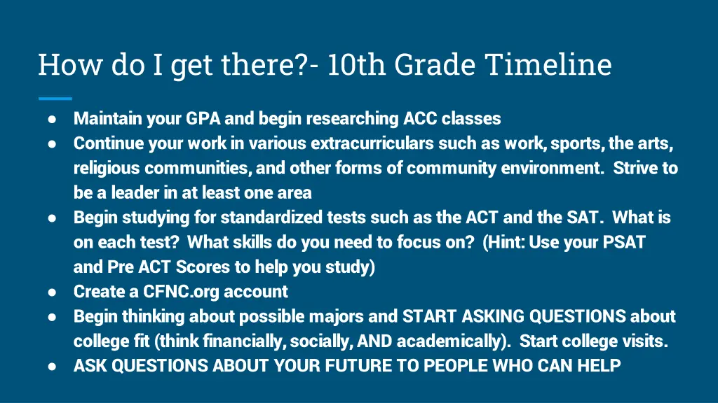 how do i get there 10th grade timeline