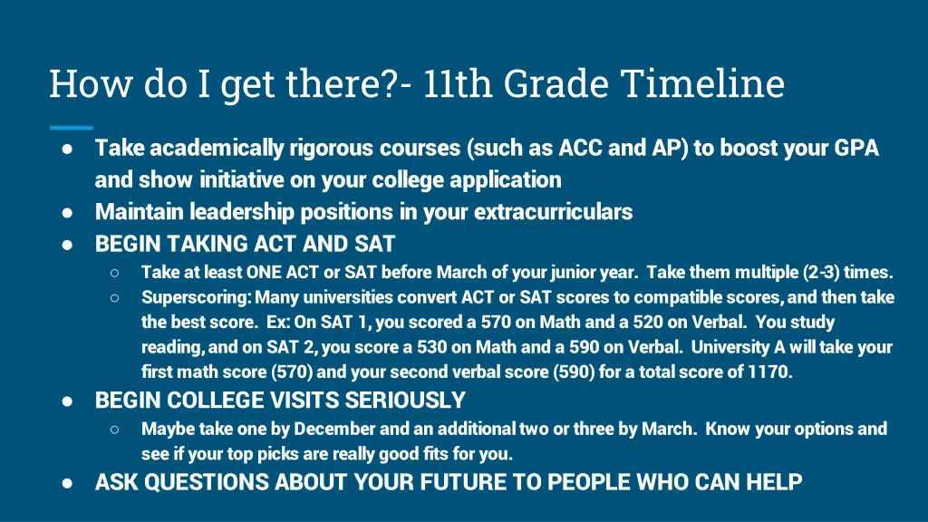 how do i get there 11th grade timeline