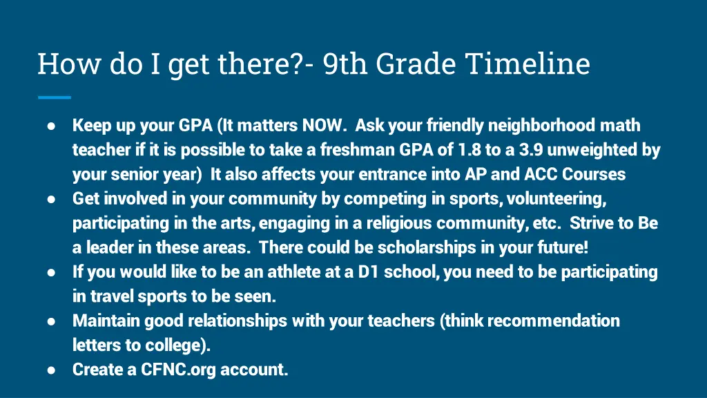 how do i get there 9th grade timeline