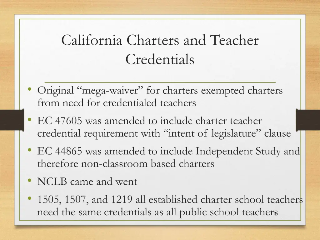 california charters and teacher credentials