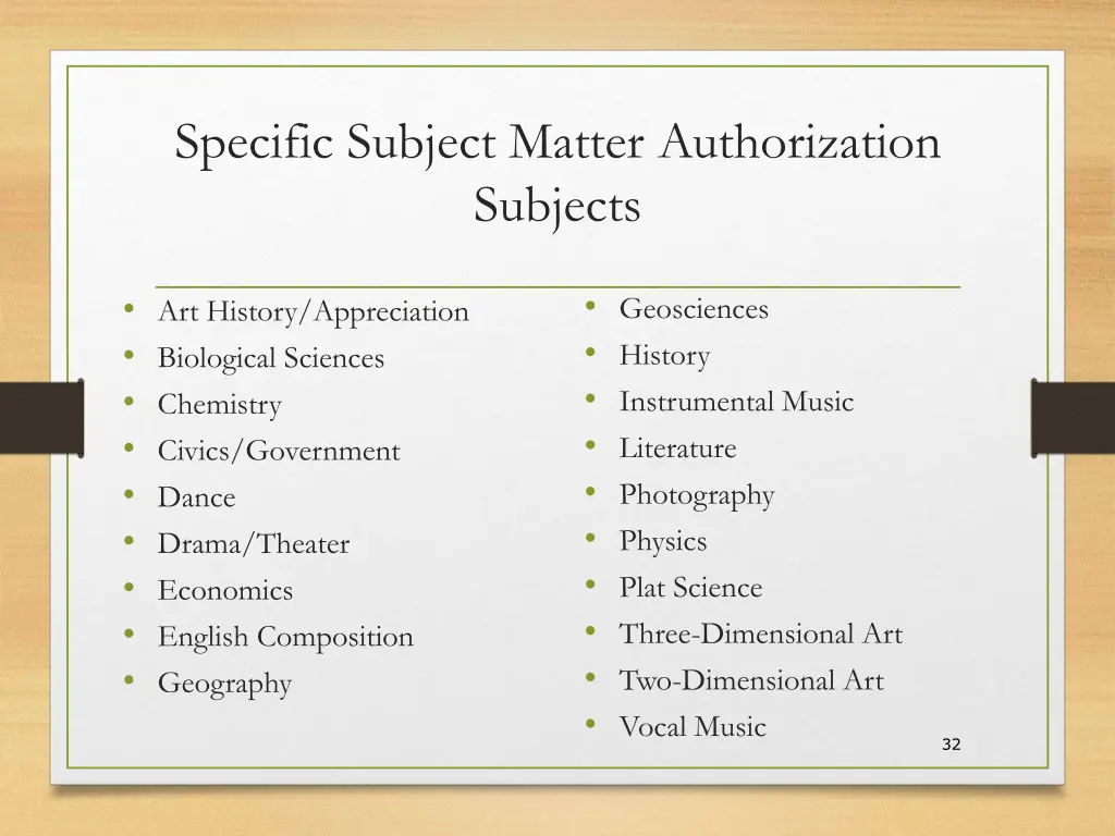 specific subject matter authorization subjects